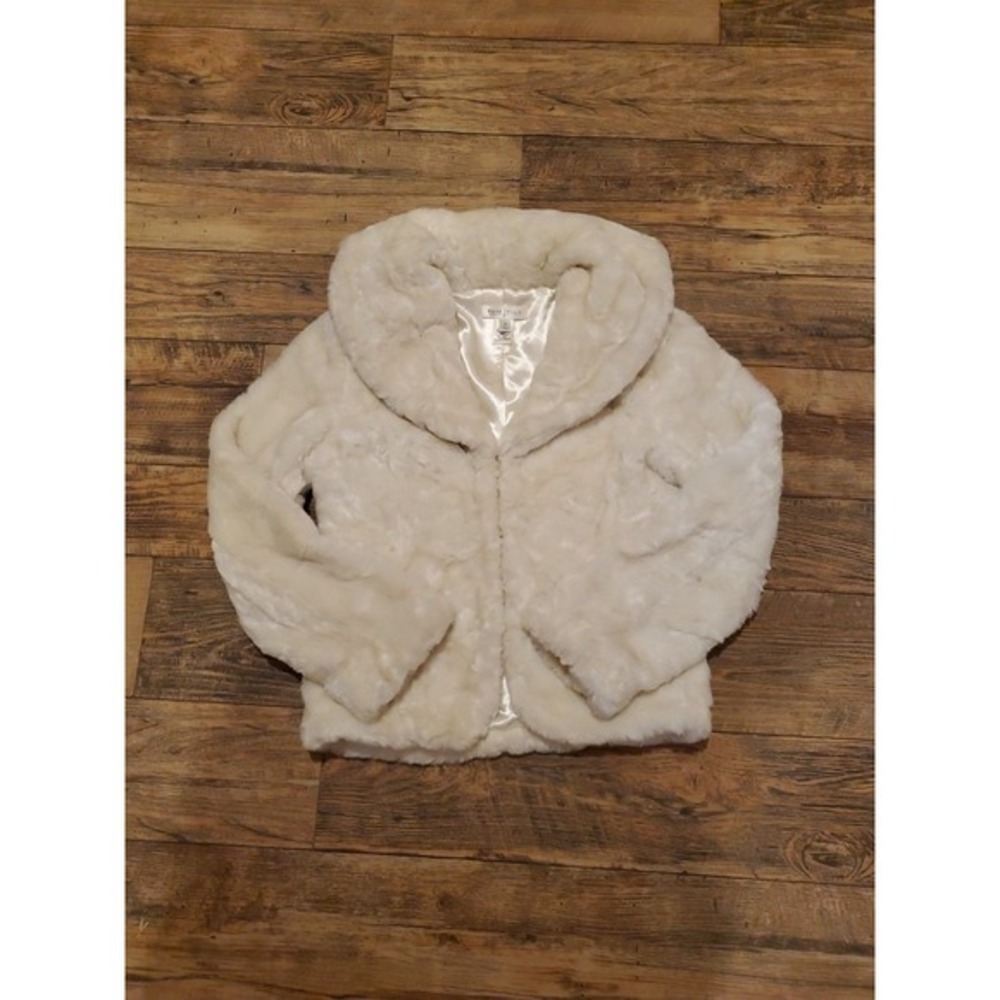 White House Black Market Women's Sz Xs‎ Ivory Faux Fur Collared Jacket Coat